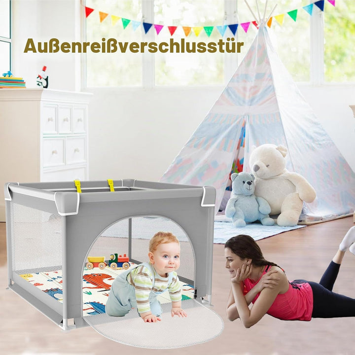Laufstall Baby mit Matratze,90x90cm Kleines Laufgitter