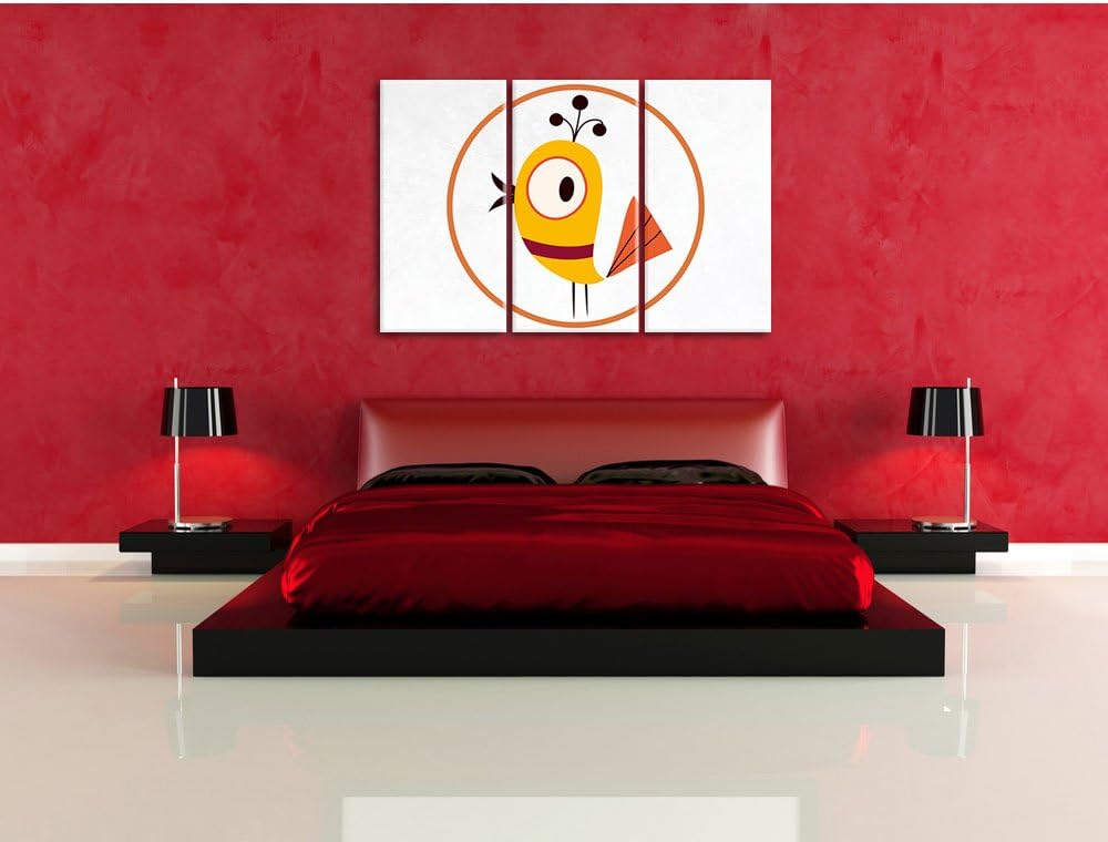 Pixxprint Lustiger Vogel in Kreis als Leinwandbild/Grösse: 3 Teilig (120x80) cm/Wandbild/Kunstdruck/