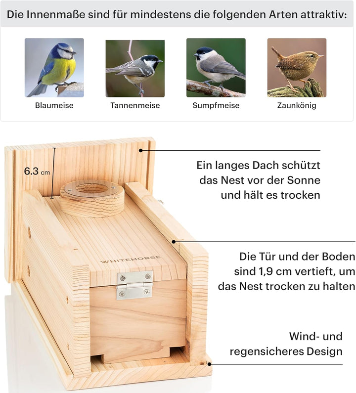 WHITEHORSE Premium-Vogelhaus und Nistkasten – wetterfestes Design – EIN Nistkasten aus Zedernholz –