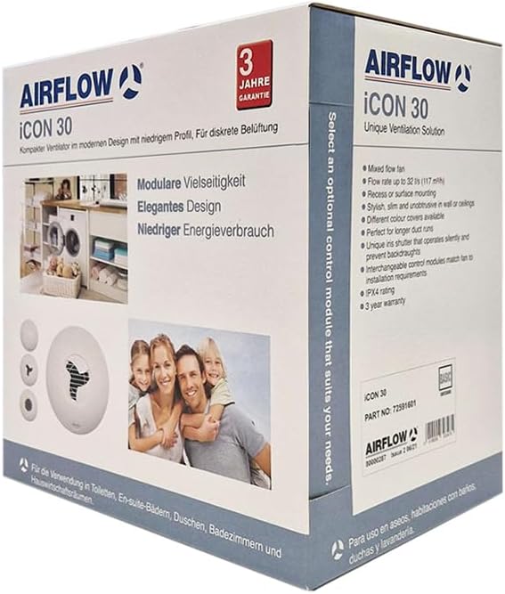 Airflow iCON 30 Badlüfter Abluftventilator – 100mm/4 | 33 l/s Luftstrom, Energieeffizient 10,7W, Lei