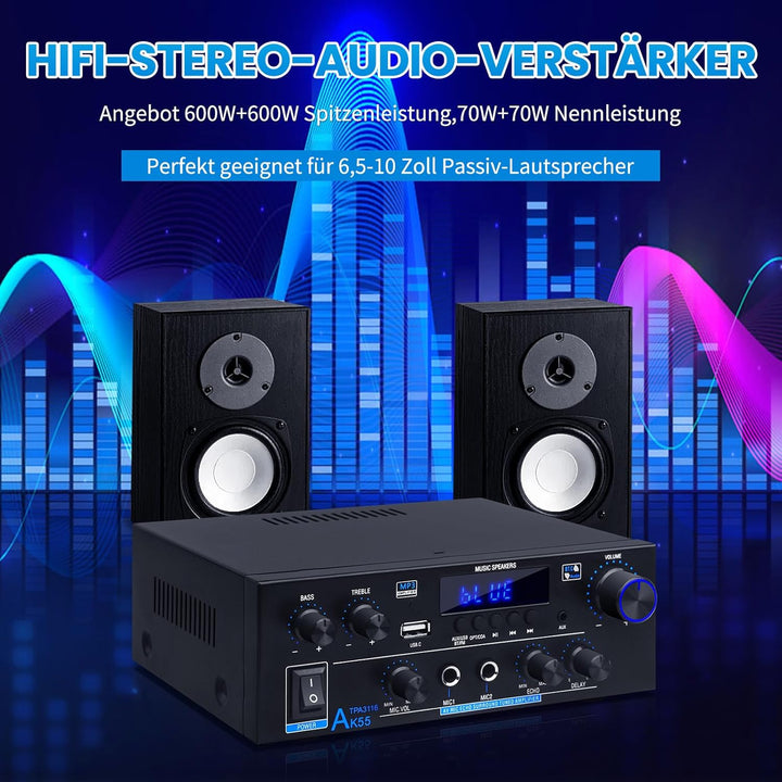 HiFi-Verstärker AK55 Bluetooth Stereo-Audioverstärker Receiver 2 Kanäle 70WX2 Max. 600W Digitale End