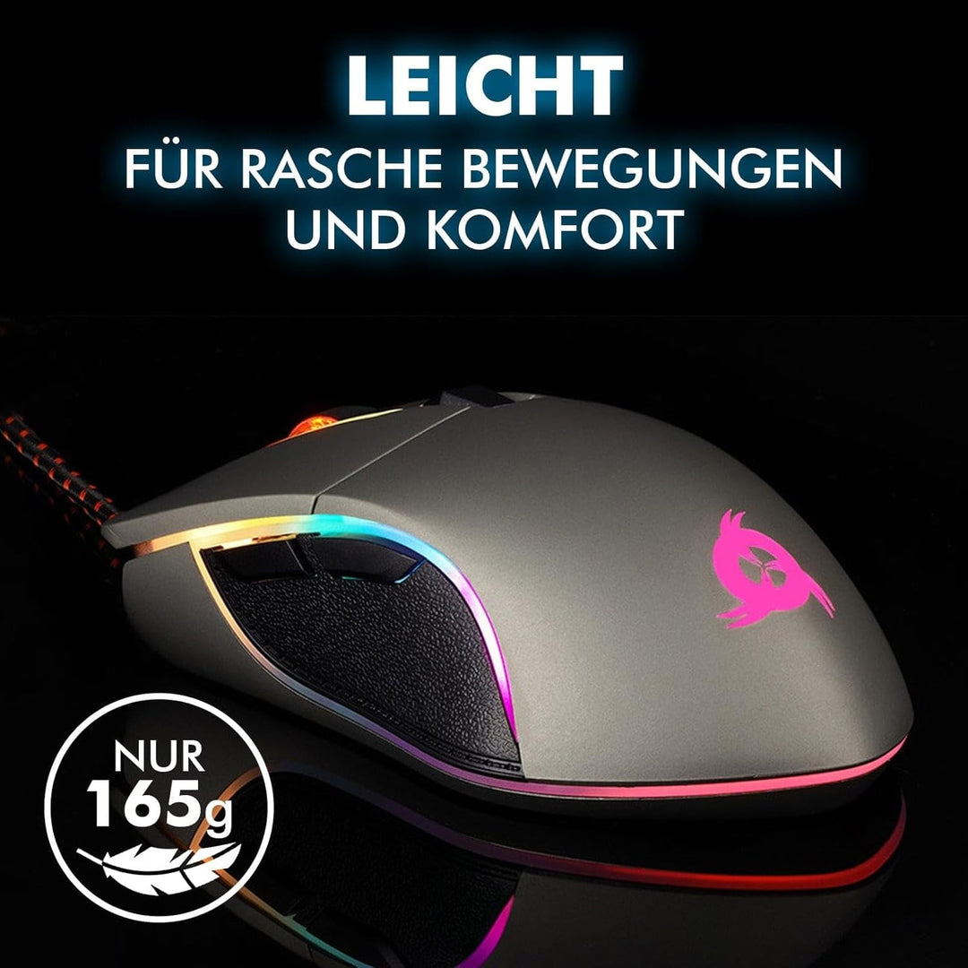 KLIM Aim Gaming Maus RGB Gamer Maus 7000 DPI - Ergonomische RGB Chroma Computermaus mit Kabel für Re