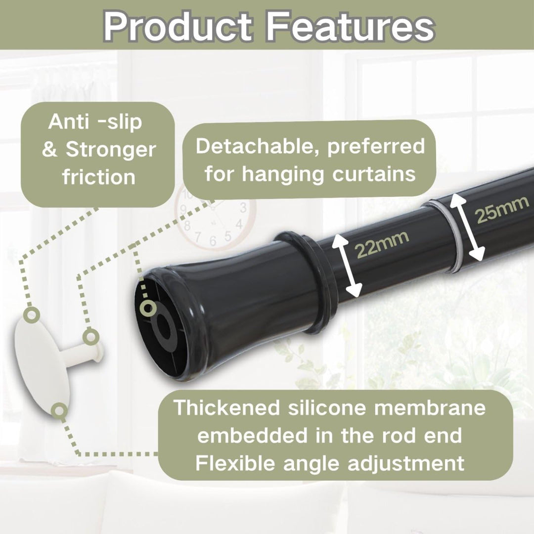 Gardinenstange ohne Bohren schwarz 50-70cm | 1 Stück Teleskopstange | Duschstange & Vorhangstange zu