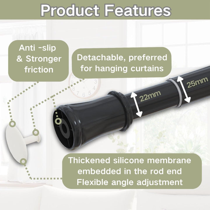 Gardinenstange ohne Bohren schwarz 50-70cm | 1 Stück Teleskopstange | Duschstange & Vorhangstange zu