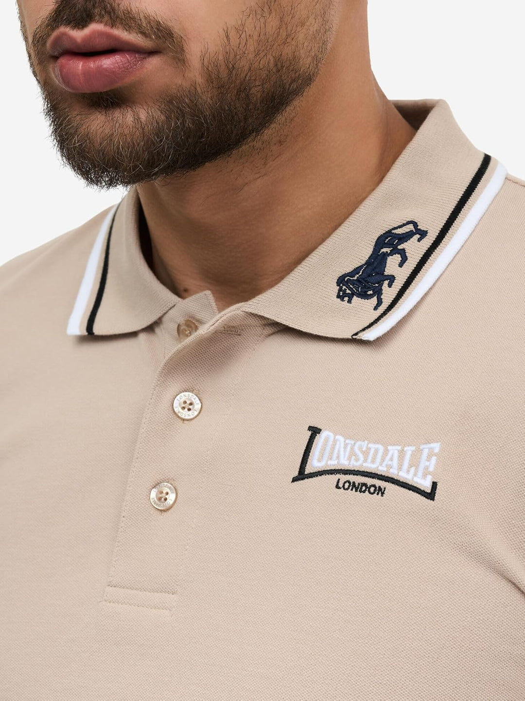 Lonsdale Herren Poloshirt schmale Passform Lion Sand/Black/White S, Sand/Black/White S