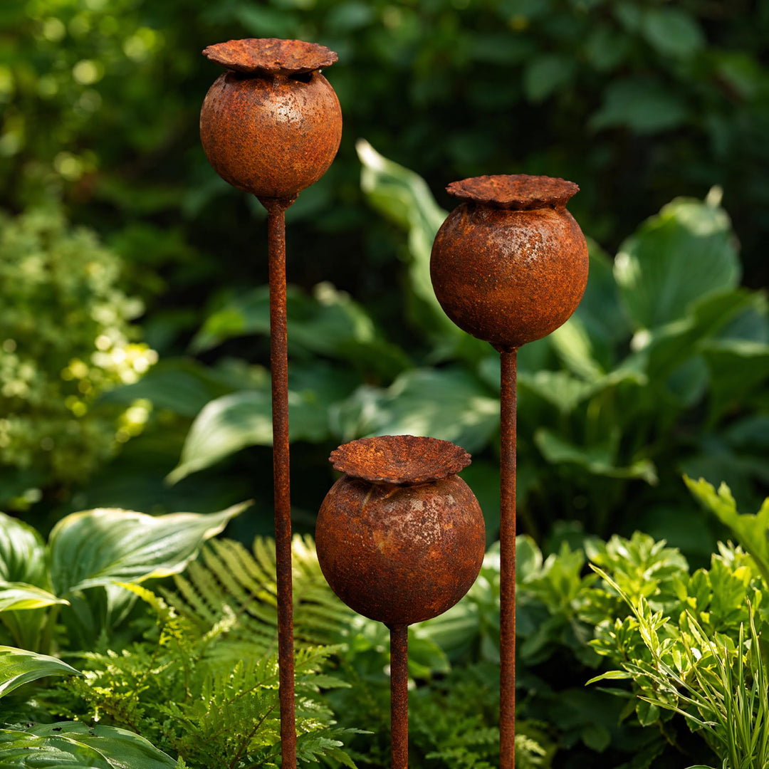 2er Rostige GartendekoSet Rost Deko für Garten Cortenstahl Gartenstecker Metall Blume Mohn Gartendek