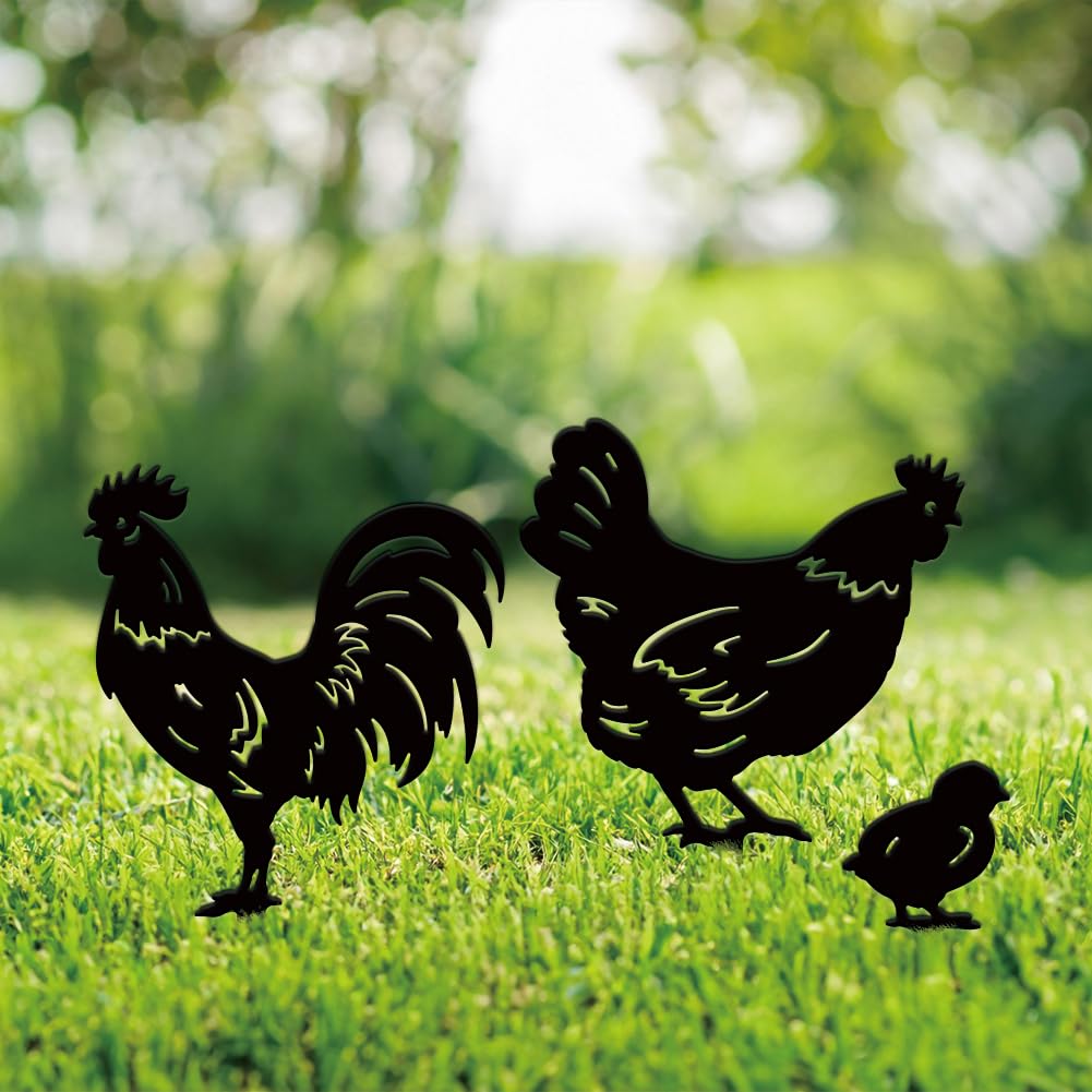 SUPERDANT 3 STK Metall Huhn Gartendekoration Metallhahn Gartenornament Gartenstecker Für Draussen Sc