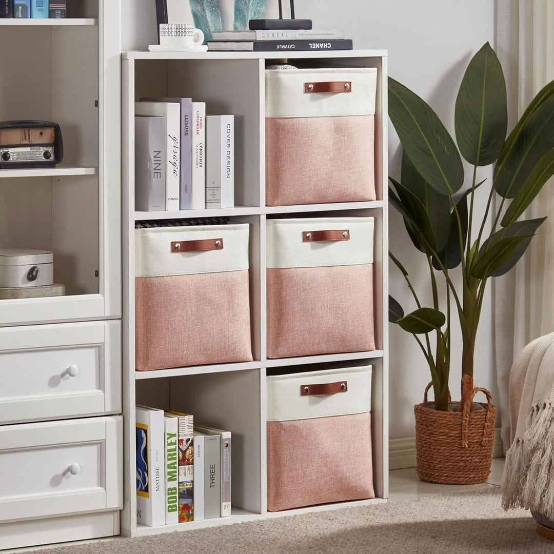 Mangata Collapsible Storage Cube Boxen, 30CM Cube Leinen gewebt Stoff Lagerung Körbe mit Ledergriffe