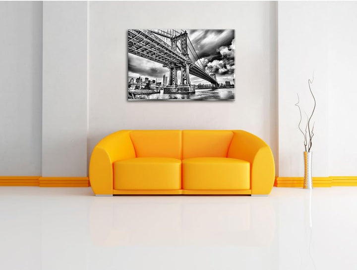 Pixxprint Manhattan Bridge New York / 100x70cm Leinwandbild bespannt auf Holzrahmen/Wandbild Kunstdr