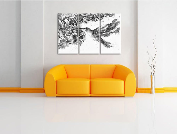 Pixxprint Kolibri Kunst als Leinwandbild/Grösse: 3 Teilig (120x80) cm/Wandbild/Kunstdruck/fertig bes