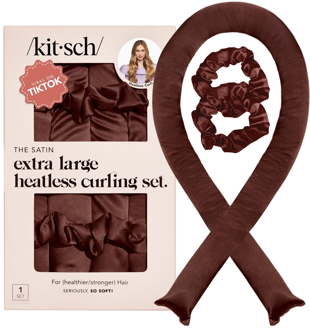 Kitsch Satin Heatless Curling Set XL - Gross Heatless Lockenwickler Stirnband für Langes Haar Locken