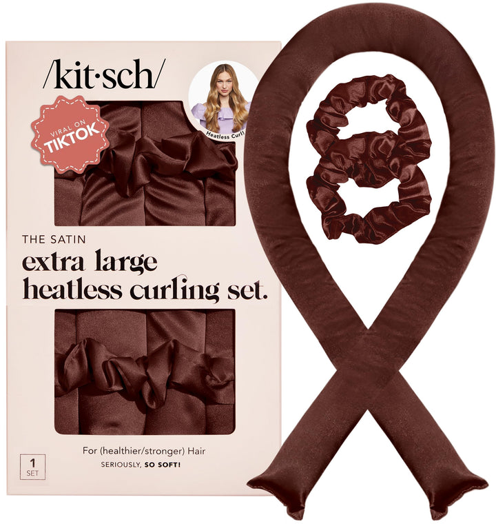 Kitsch Satin Heatless Curling Set XL - Gross Heatless Lockenwickler Stirnband für Langes Haar Locken