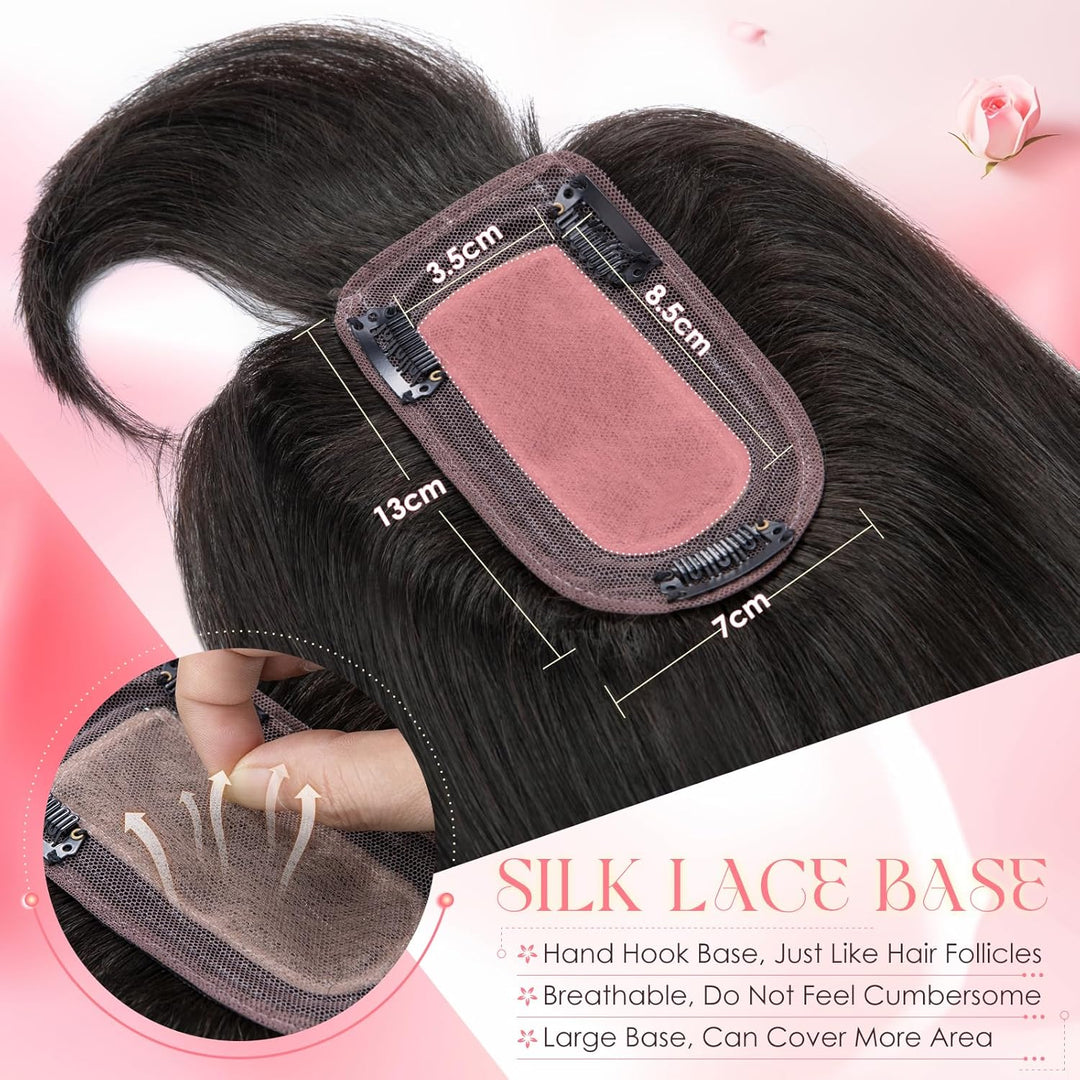 Topper Extensions mit Fringe Haartopper für Frauen 150% dichte Haarteile Clip in 7 * 13cm Basis weic