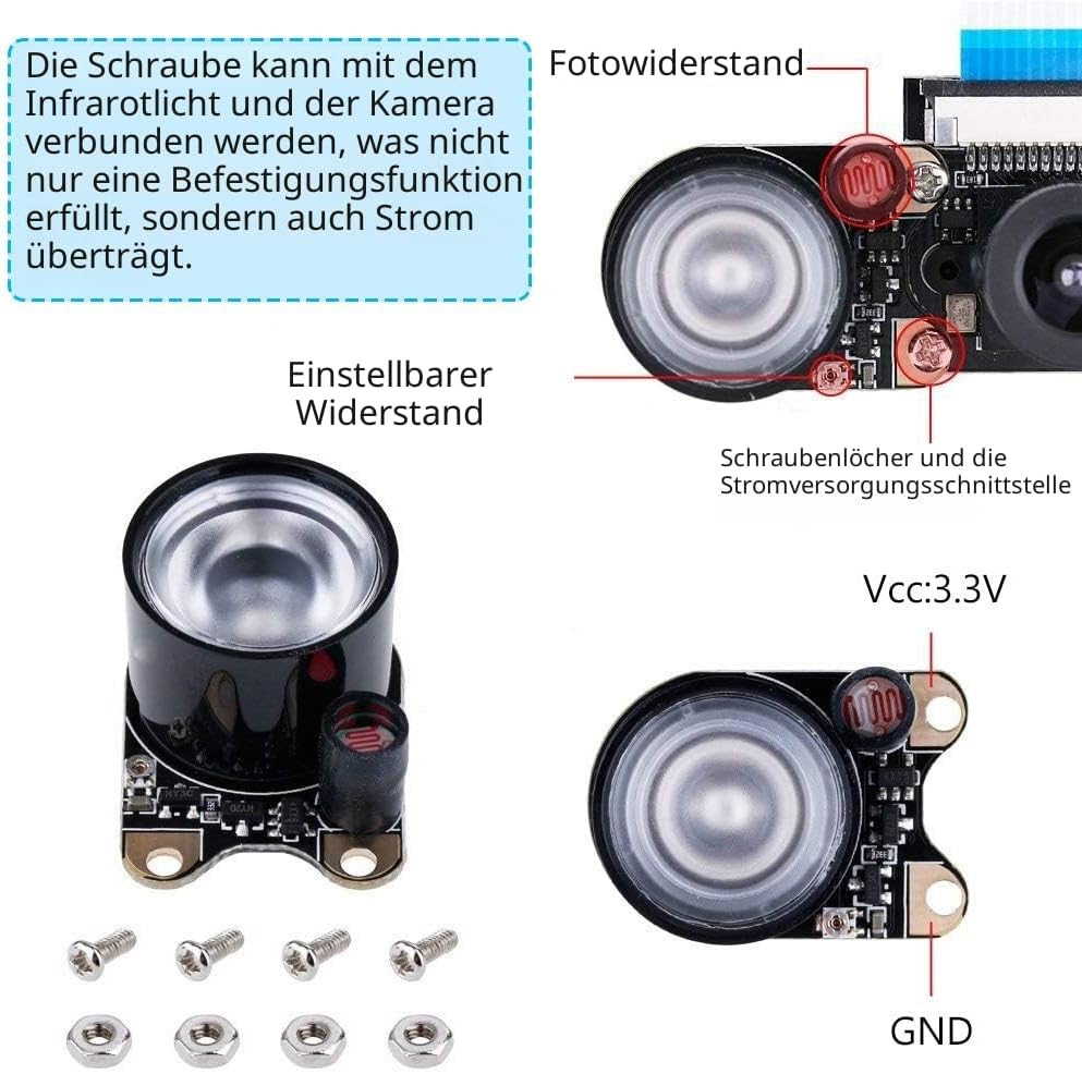 CUQI für Raspberry-Pi-Infrarot-Nachtsicht-IR-Kamera mit Acryl-Halter-Fall, Einstellbarer Fokus-Webca