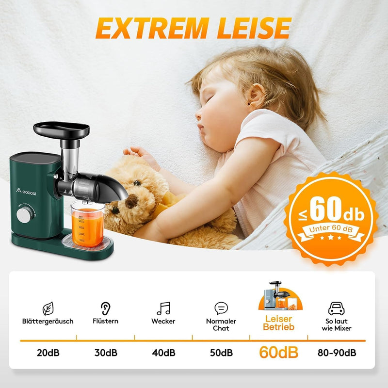 Aobosi Slow Juicer Entsafter Gemüse und Obst Profi Entsafter mit Ruhiger Motor & Umkehrfunktion & Sa