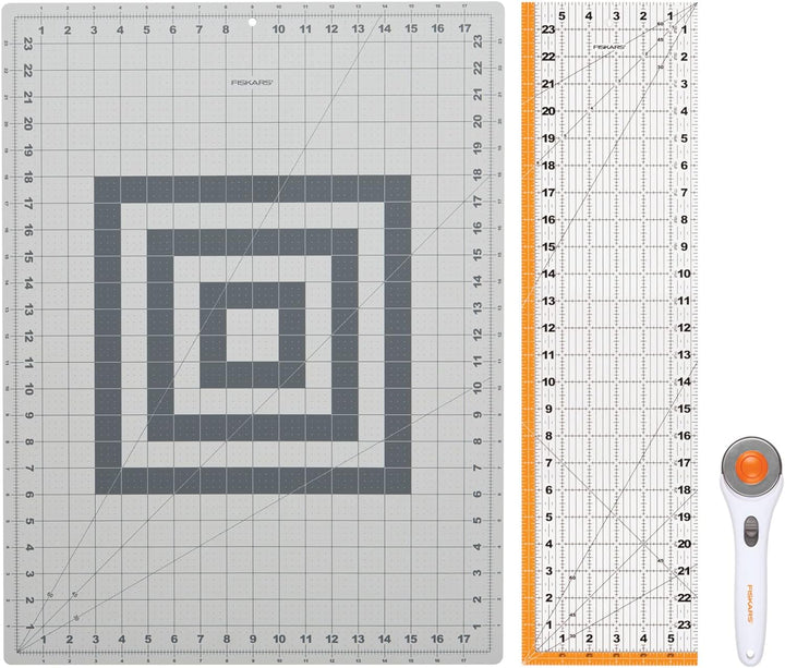 Fiskars Bastel-Starter-Set, 3-teilig, Inklusive Rollschneider, Ø 45 mm (1003736), A2 Schneidematte,