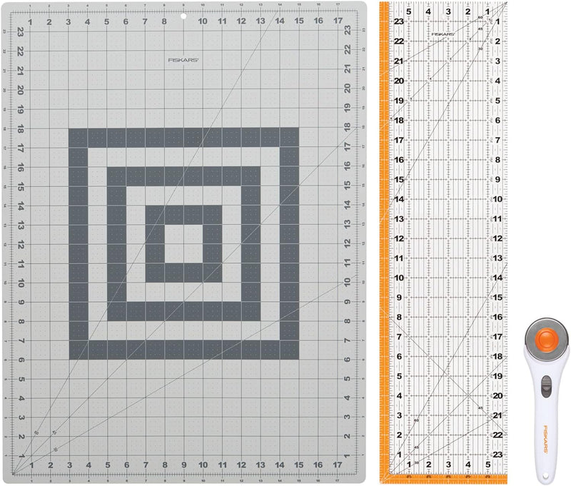 Fiskars Bastel-Starter-Set, 3-teilig, Inklusive Rollschneider, Ø 45 mm (1003736), A2 Schneidematte,
