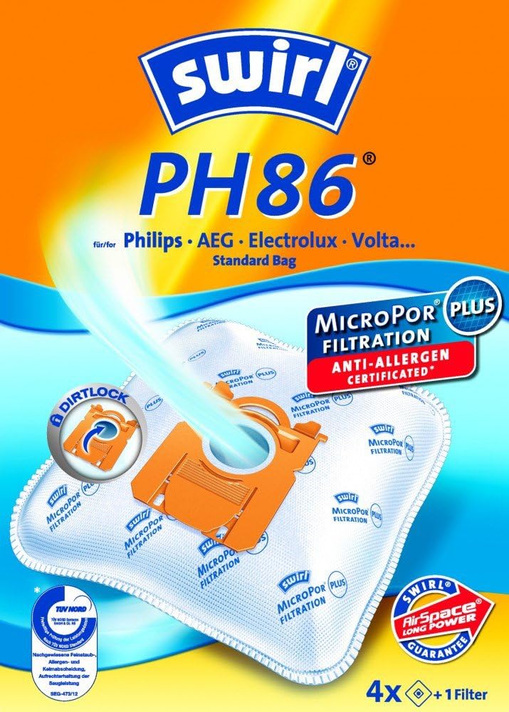 2 Pakete Swirl Staubsaugerbeutel PH86 / PH 86 MicroPor Plus AirSpace f. Philips, Electrolux E200 Sta