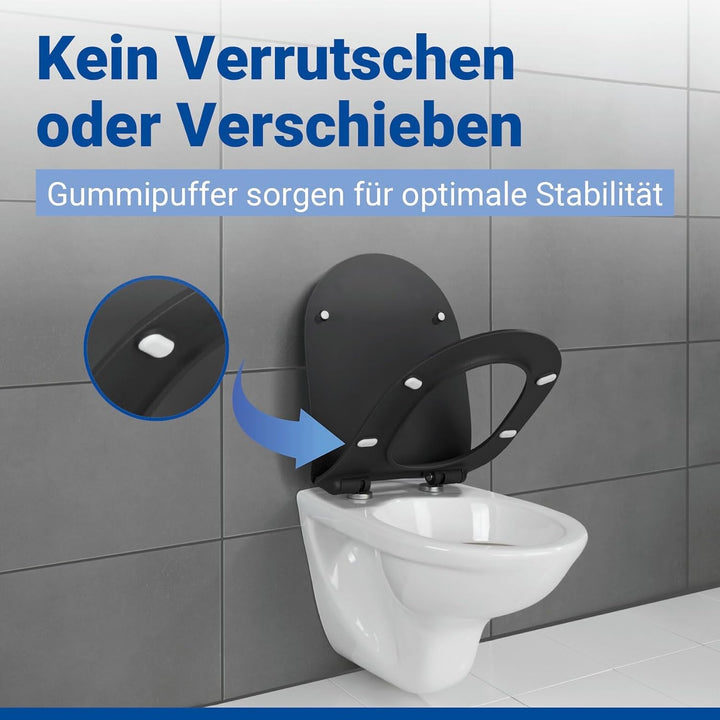 WENKO WC-Sitz Sedilo matt Schwarz, flacher Toilettensitz mit Absenkautomatik, hygienischer WC-Deckel