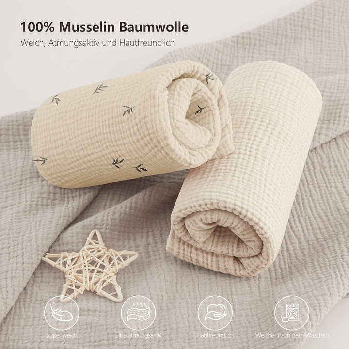 Bearmoss 2er Set Kinder Spannbettlaken,Musselin-Bettlaken 100% Baumwolle Baby-Bettlaken 60x120cm/140