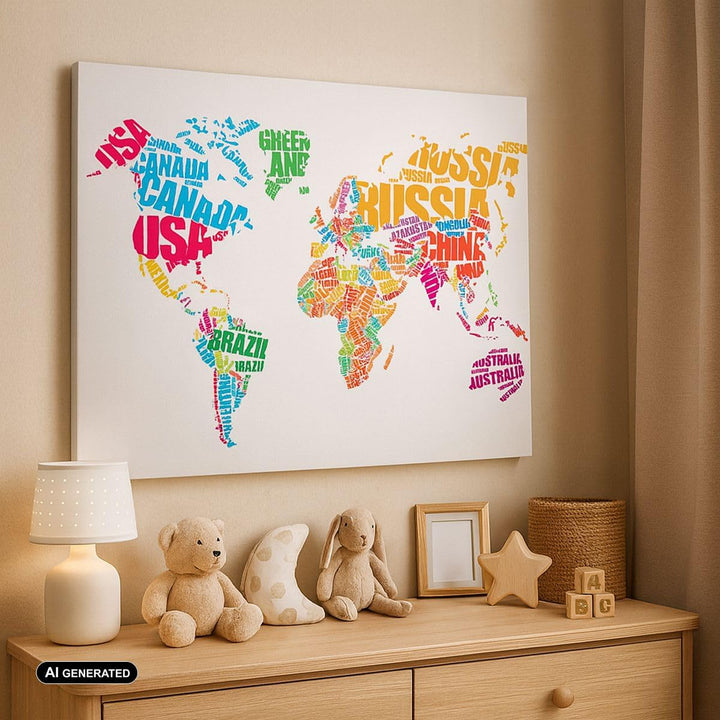 Bilder auf Leinwand 100x70cm Leinwandbild Karte Worte Welt Geographie Gross Wanddeko Bild Schlafzimm