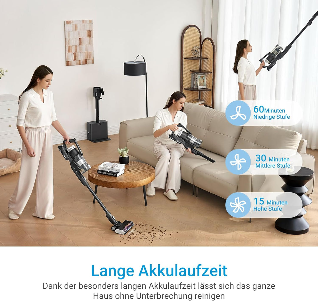 Midea Akku-Staubsauger mit Absaugstation | 350W, bis zu 60 Min Laufzeit | Selbstentleerung, Anti-Tan