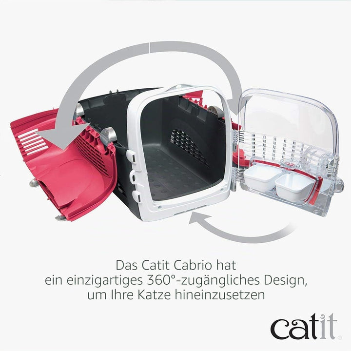 Catit Cabrio Carrier, Transportbox fuer Katzen, 51 x 33 x 35cm, rot/grau, rot/grau