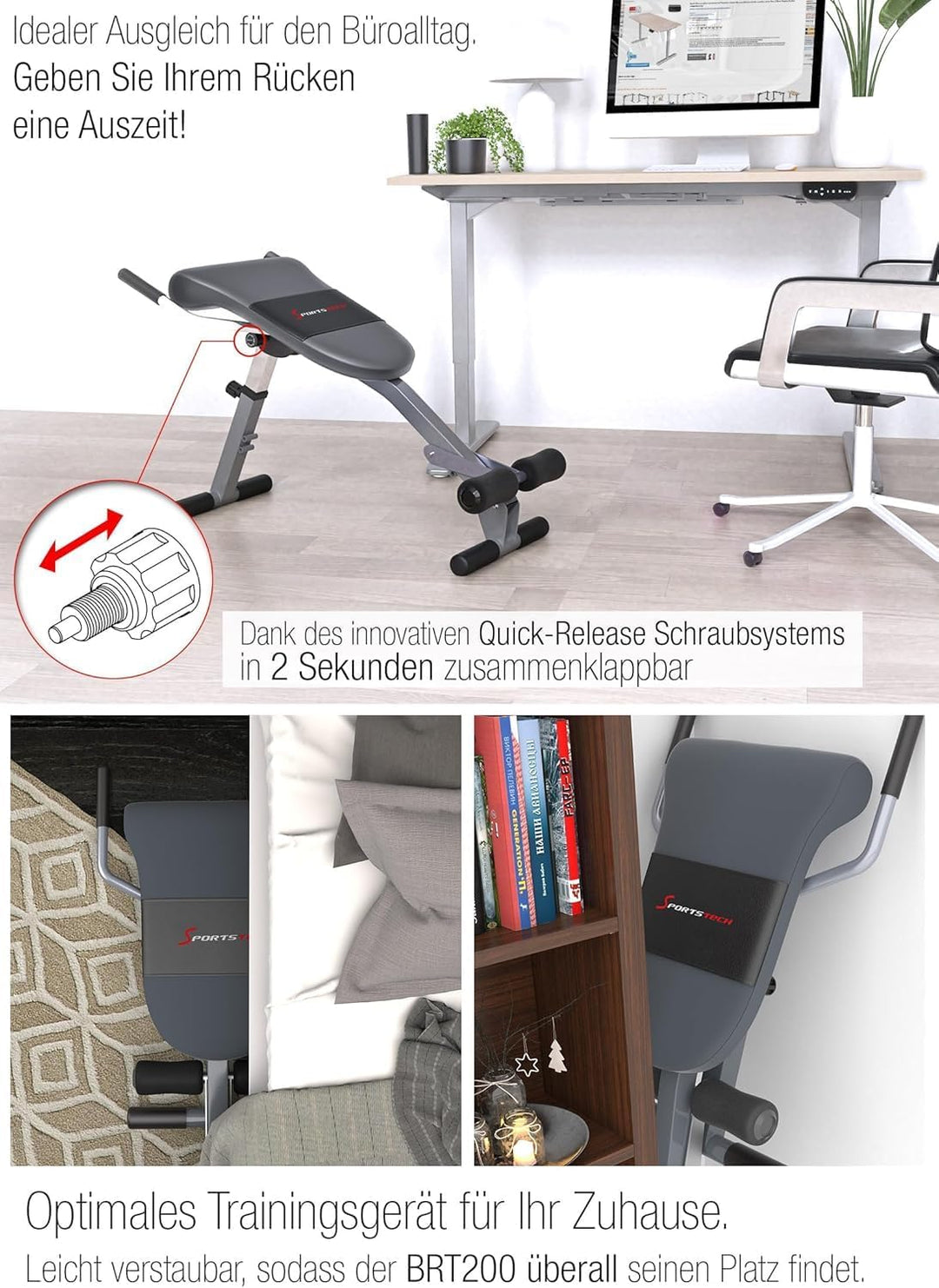 Sportstech einzigartiger 3in1 Rücken- & Bauchtrainer, Schrägbank Hantelbank klappbar, Multifunktion