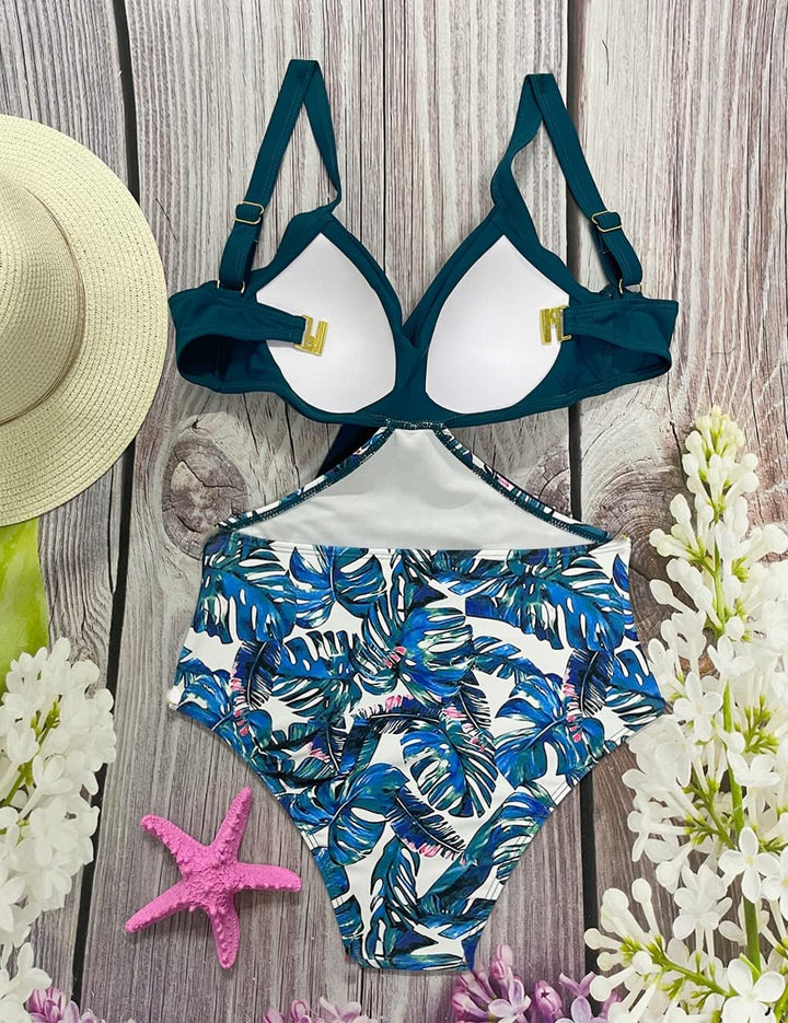 Rayson Damen Badeanzug Monokini Vorne Criss Cross Neckholder Push Up Bandeau Cut Out High Waist Wrap