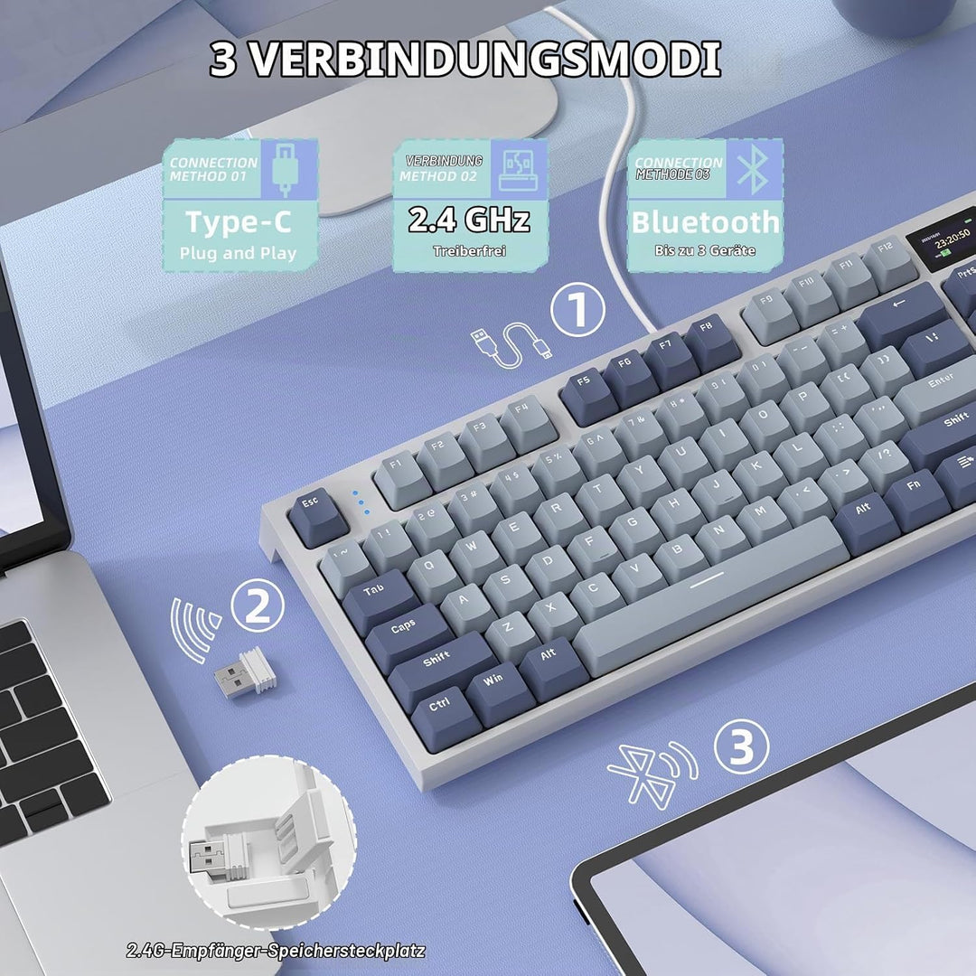 VGN GAMEPOWER RK86 Mechanische Gaming Tastatur Kabellos 75% Prozent TKL, 2,4G Wireless/Bluetooth/USB