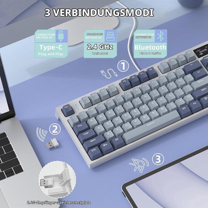 VGN GAMEPOWER RK86 Mechanische Gaming Tastatur Kabellos 75% Prozent TKL, 2,4G Wireless/Bluetooth/USB