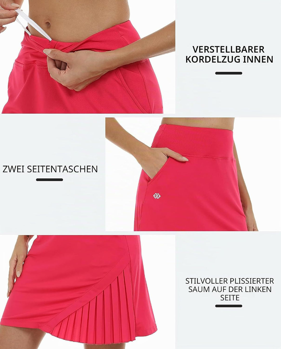 MoFiz Damen Tennisrock Sportlicher mit Shorts Taschen Sommer SkirtRock mit Tunnelzug S Rosa, S Rosa