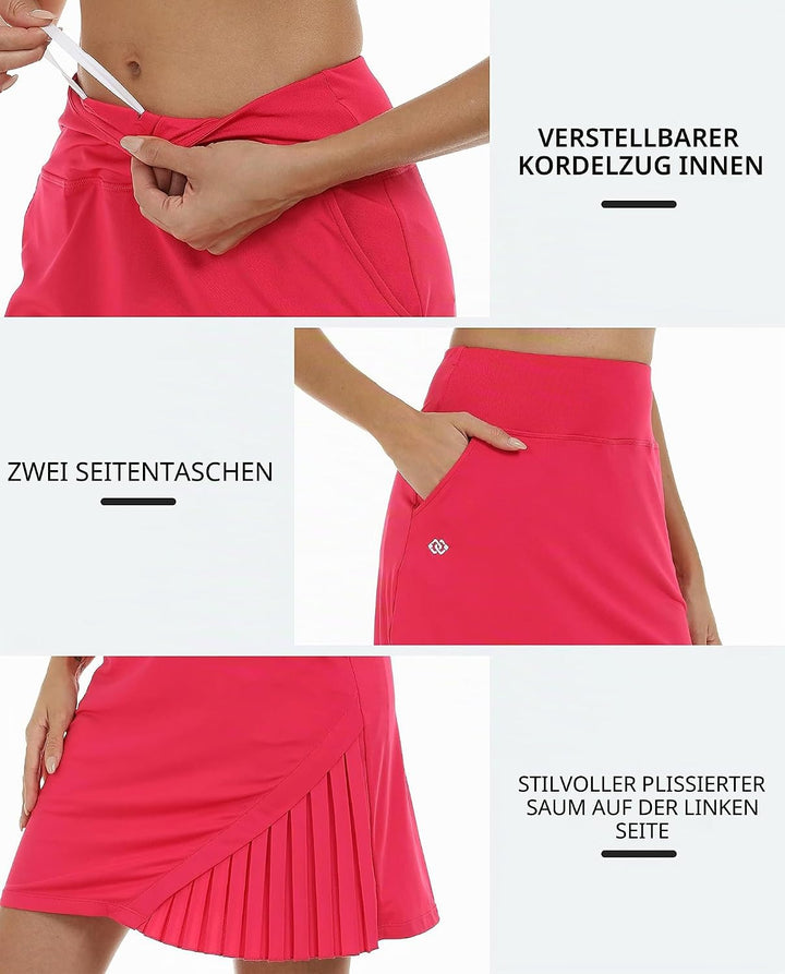 MoFiz Damen Tennisrock Sportlicher mit Shorts Taschen Sommer SkirtRock mit Tunnelzug S Rosa, S Rosa