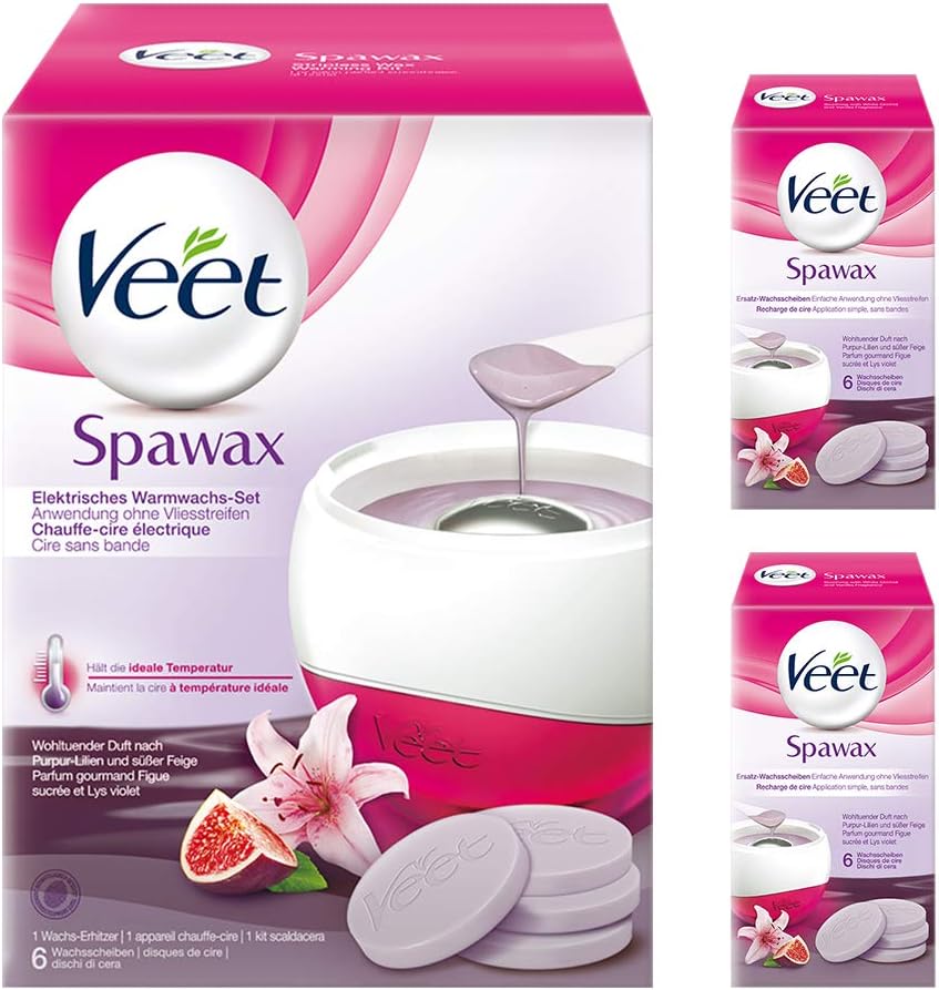Veet Spawax elektrisches Warmwachs Set - 1x Warmwachs-Gerät, 2x6 Wachsscheiben (2er