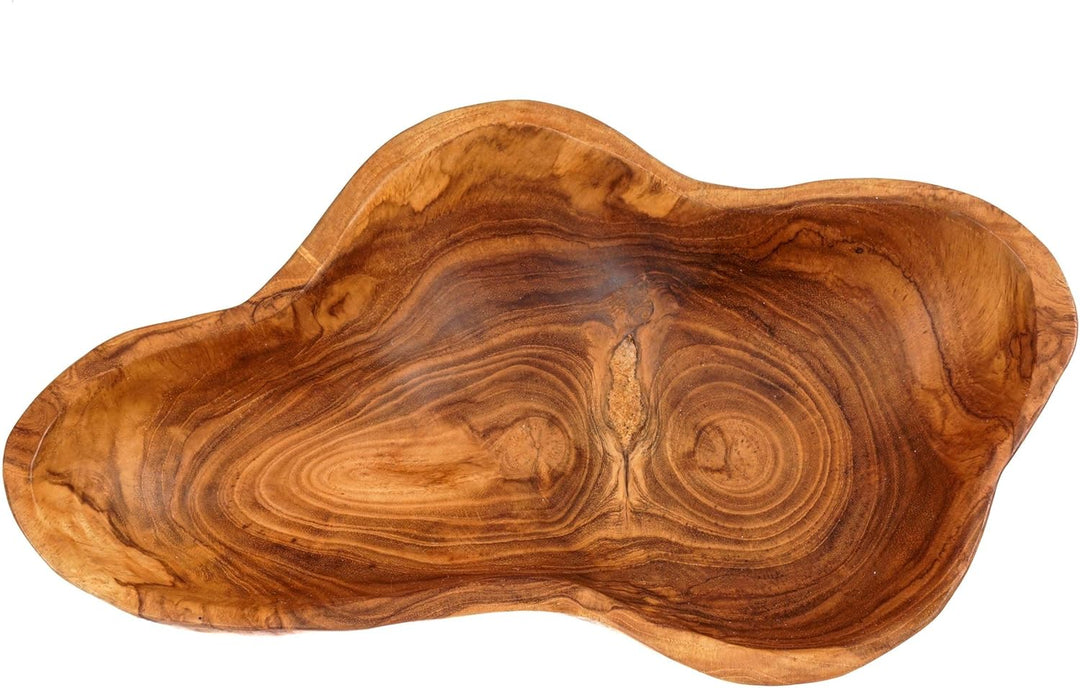 Windalf Natur Teakholzschale CLOUDY 27 cm Rustikale Obstschale Salatschale Handarbeit Holz