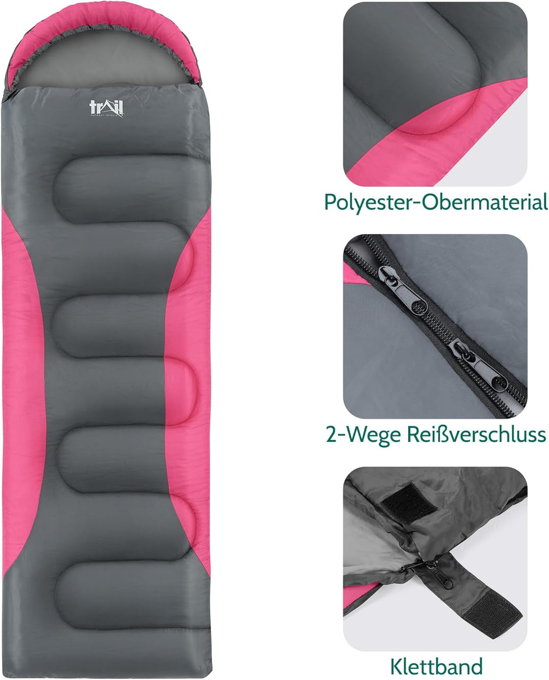 Trail-Alpin-Schlafsack mit Kapuze – 250 g Schlafsack, 3-Jahreszeiten- Schlafsack. Leicht, kleines Pa