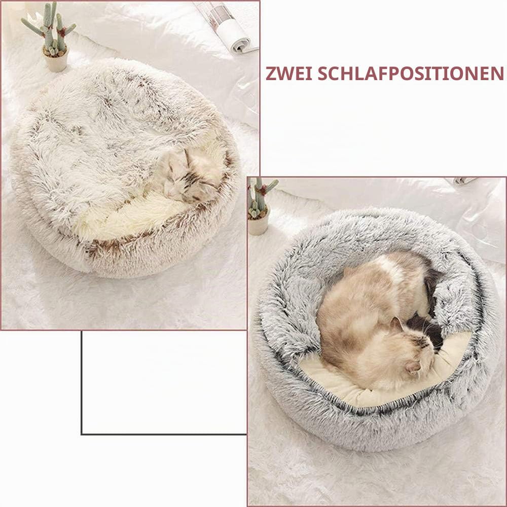 Flauschiges Katzenbett, rund, weiches Plüsch, Höhle mit Kapuze, Katzenbett, für den Winter, warm, Sc
