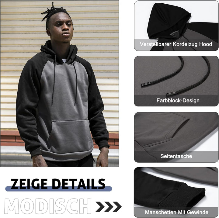 MANLUODANNI Herren Raglan Hoodie, Kapuzenpullover Herren Schlichter Vintage Pullover mit Kapuze Casu