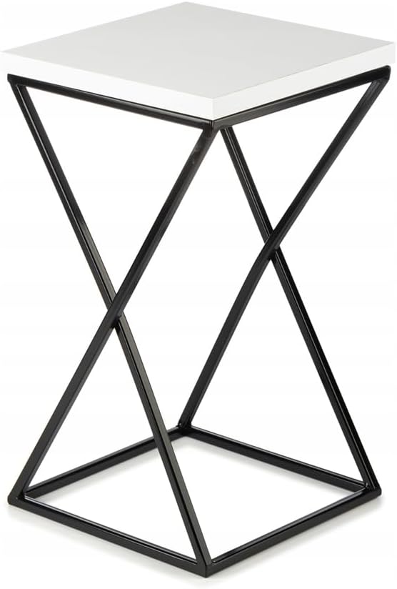 Pflanzenständer Metall 40 cm Hoch - Stabiler und Fester Blumenhocker mit Weiss MDF-Platte auf Schwar