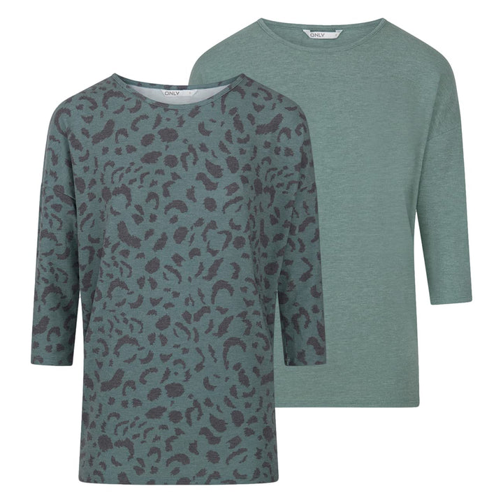 ONLY Damen Top ONLGLAMOUR 2er Pack 3/4 Ärmel Basic Shirt Rundhals Loose Fit Langarmshirt Oberteil Mu