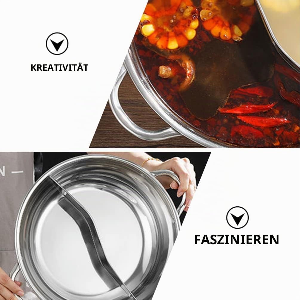 BESTonZON Edelstahl Hot Pot mit Trennwand, 32cm Geteilter Shabu Shabu Topf für Induktion &amp; Gasherd,