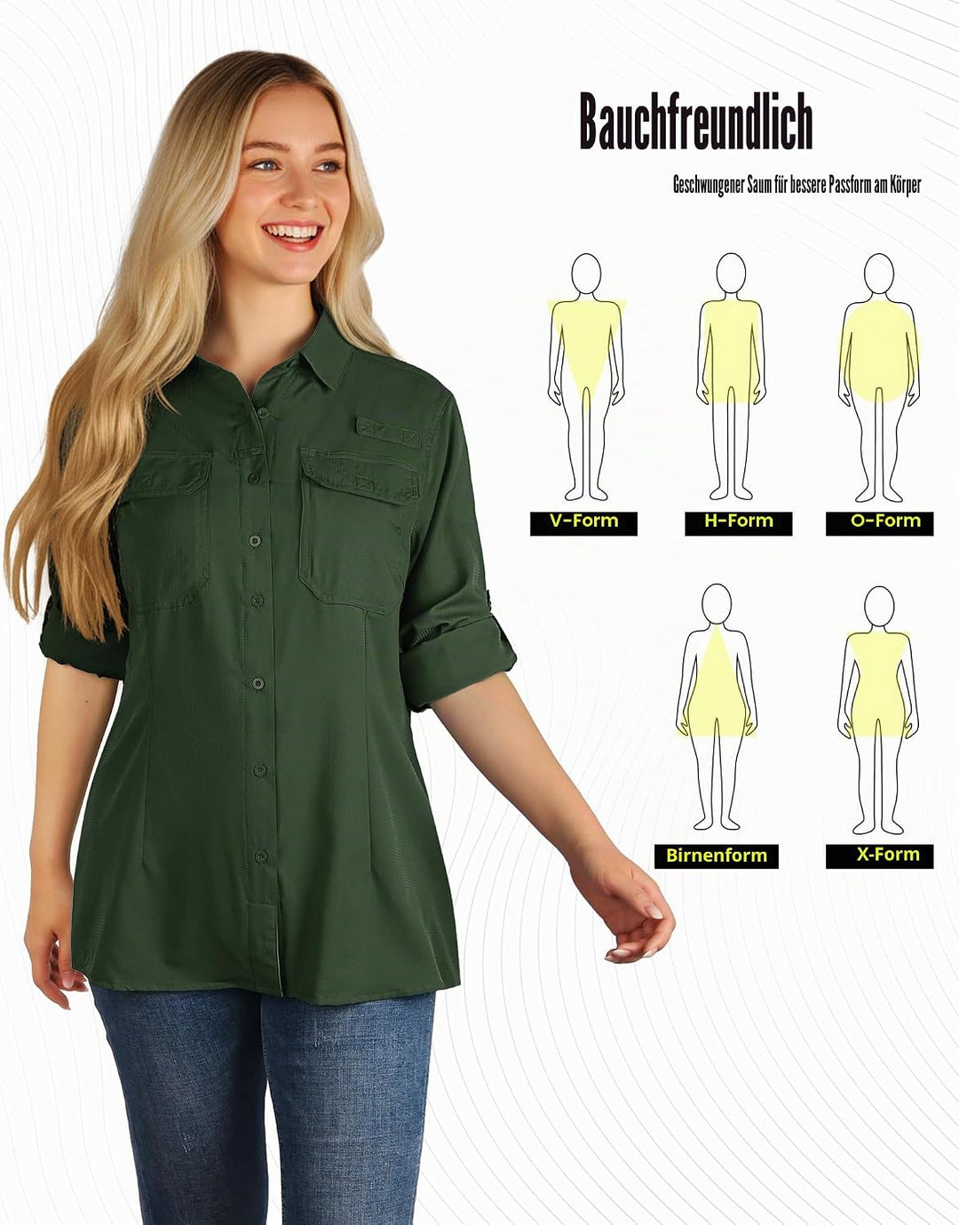 33,000ft Hemdbluse Damen UPF50 UV Schutz Hemd Schnelltrocknende Button-Down Shirts Atmungsaktive Wan