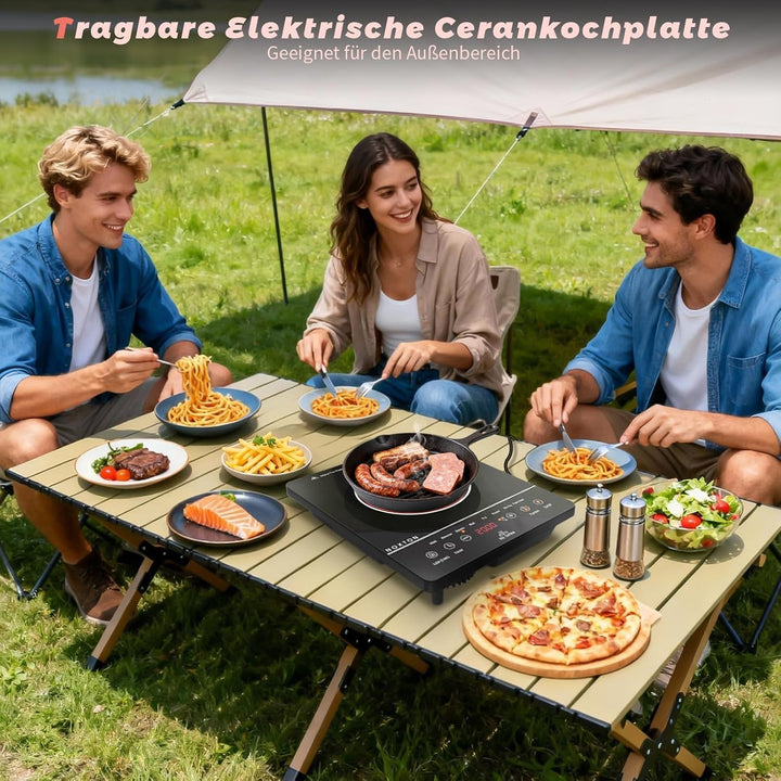 NOXTON Induktionskochfeld Einfeld 9 Leistungsstufen 2000W, Touch-Control mit LED-Display, 4h Timer,