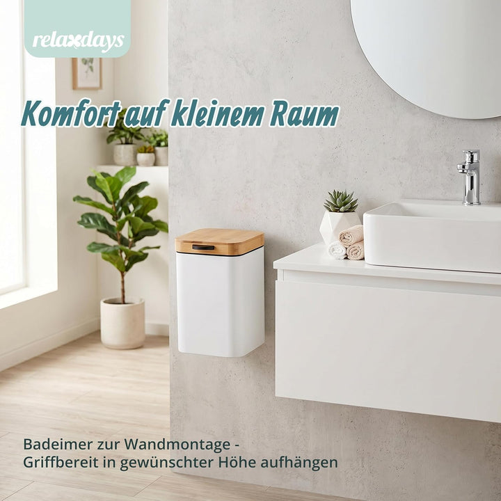Relaxdays Kosmetikeimer Wandmontage, 3 l, Absenkautomatik, Inneneimer, Metall, eckiger Badezimmer Mü