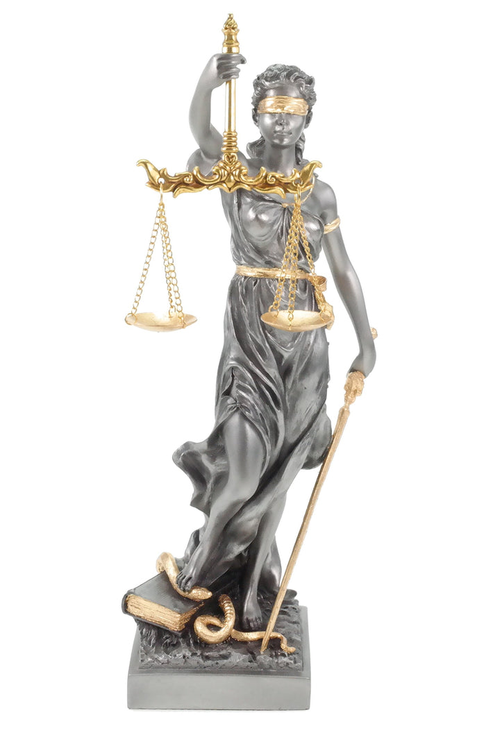 Veronese Figur der Justitia römische Göttin der Gerechtigkeit Gold silberfarben Skulptur Anwalt