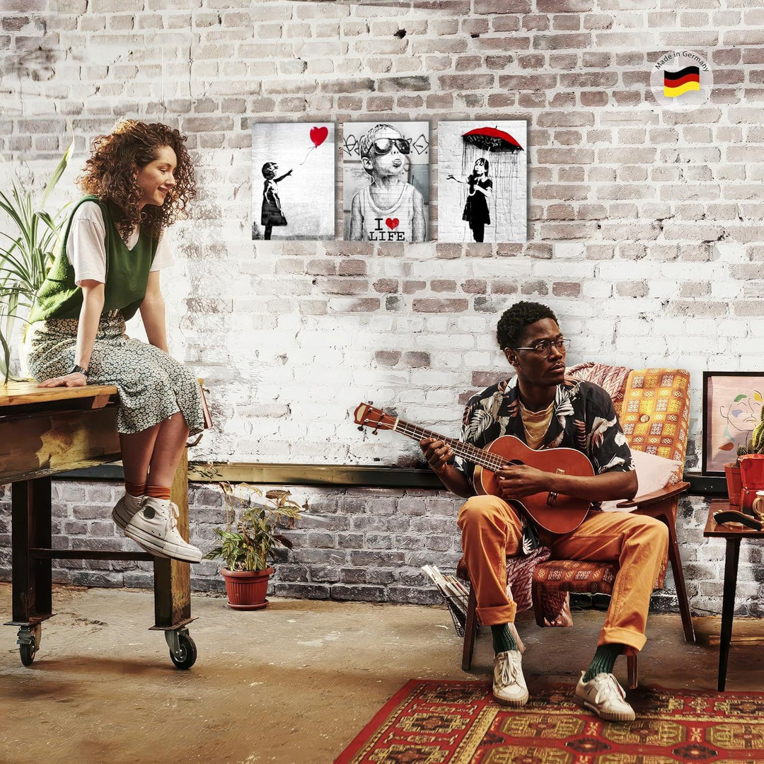 Novart FERTIG ZUM AUFHÄNGEN - Wandbilder Set Banksy - Collage XXL Wohnzimmer N003135a, 30x40 cm - 3B