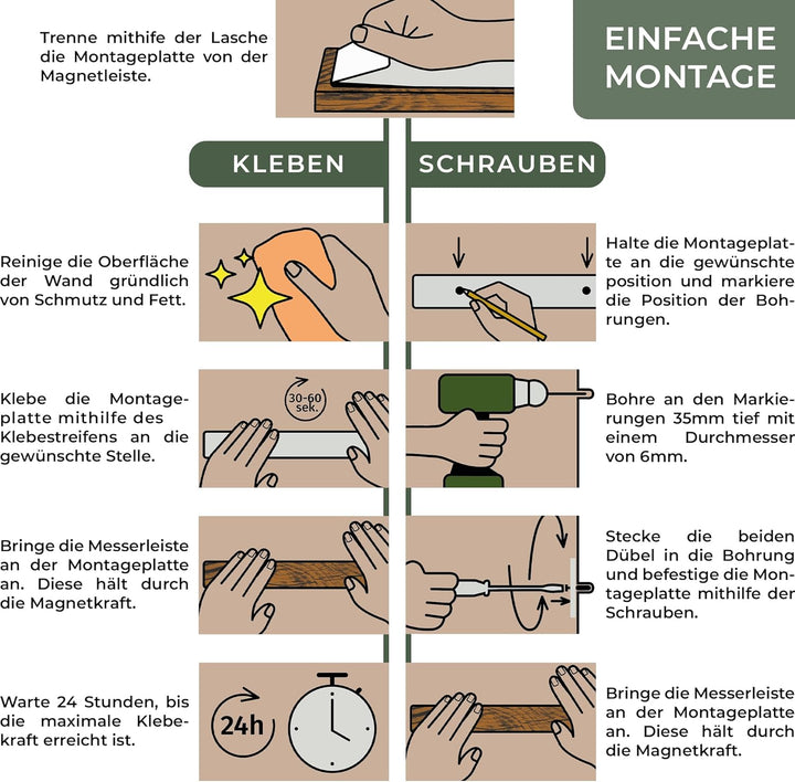 WALDWERK Magnetleiste Messer (40x5cm) - Magnetleiste aus edlem Akazienholz - Messerhalter magnetisch