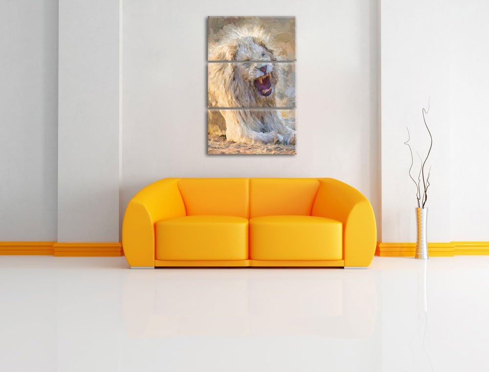brüllender weisser Löwe Spezial 3-Teiler Leinwandbild 120x80 Bild auf Leinwand, XXL riesige Bilder f