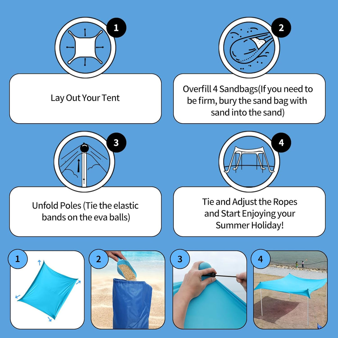 JAICOM Strandzelt, 3x3m Strandmuschel, UPF50+ UV-Schutz und Wasserdicht Sonnensegel, Mit Sandschaufe