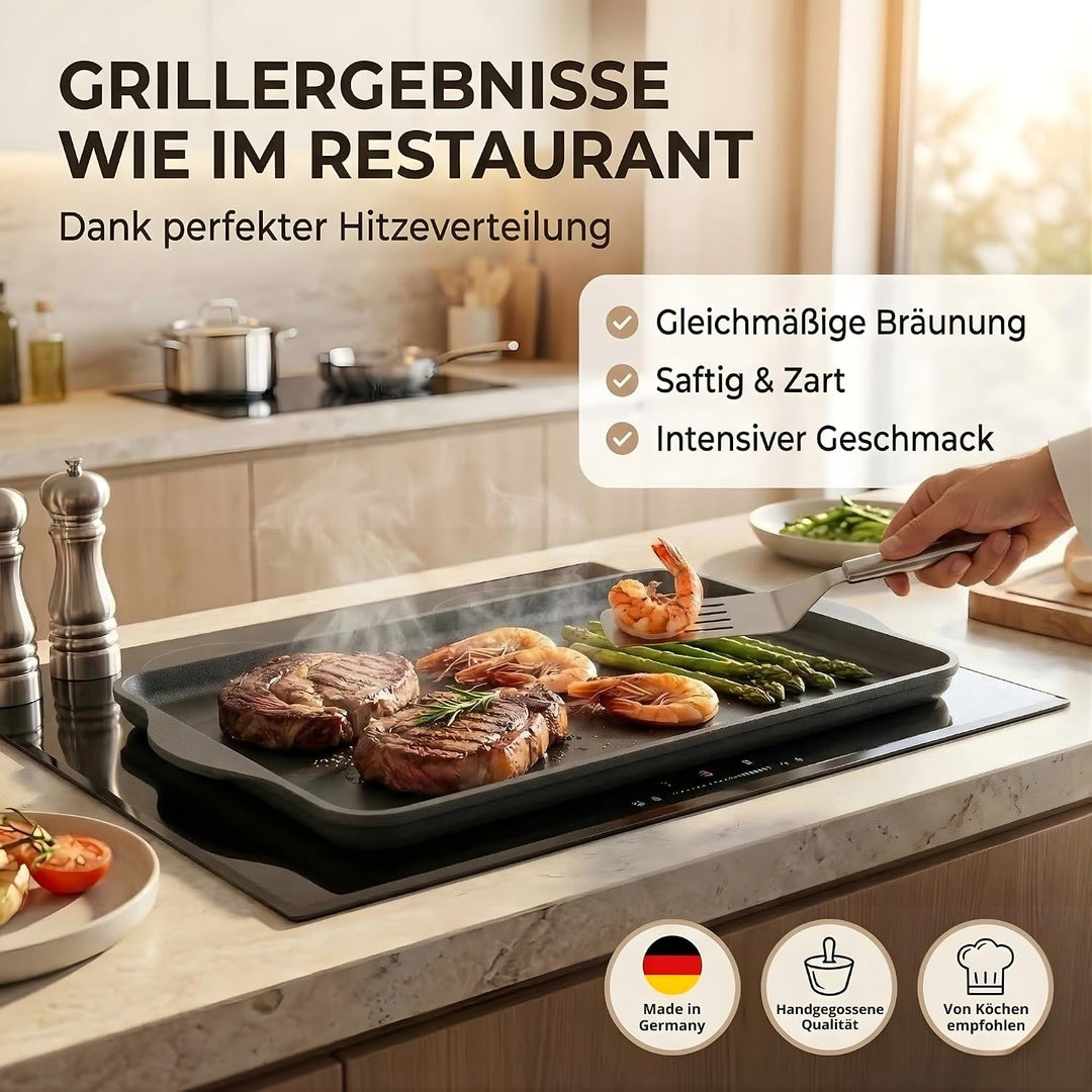 Lieblingspfanne Teppanyaki Grillplatte XXL 43x28 cm - mit Seitengriffen - glatte antihaftbeschichtet
